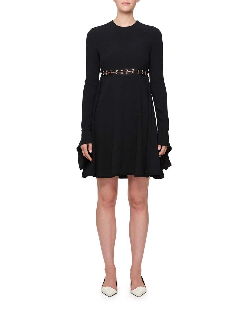 Proenza Schouler Black Hook Eye Waist Cutout Tie Cuff Mini Dress (US 8 / M)